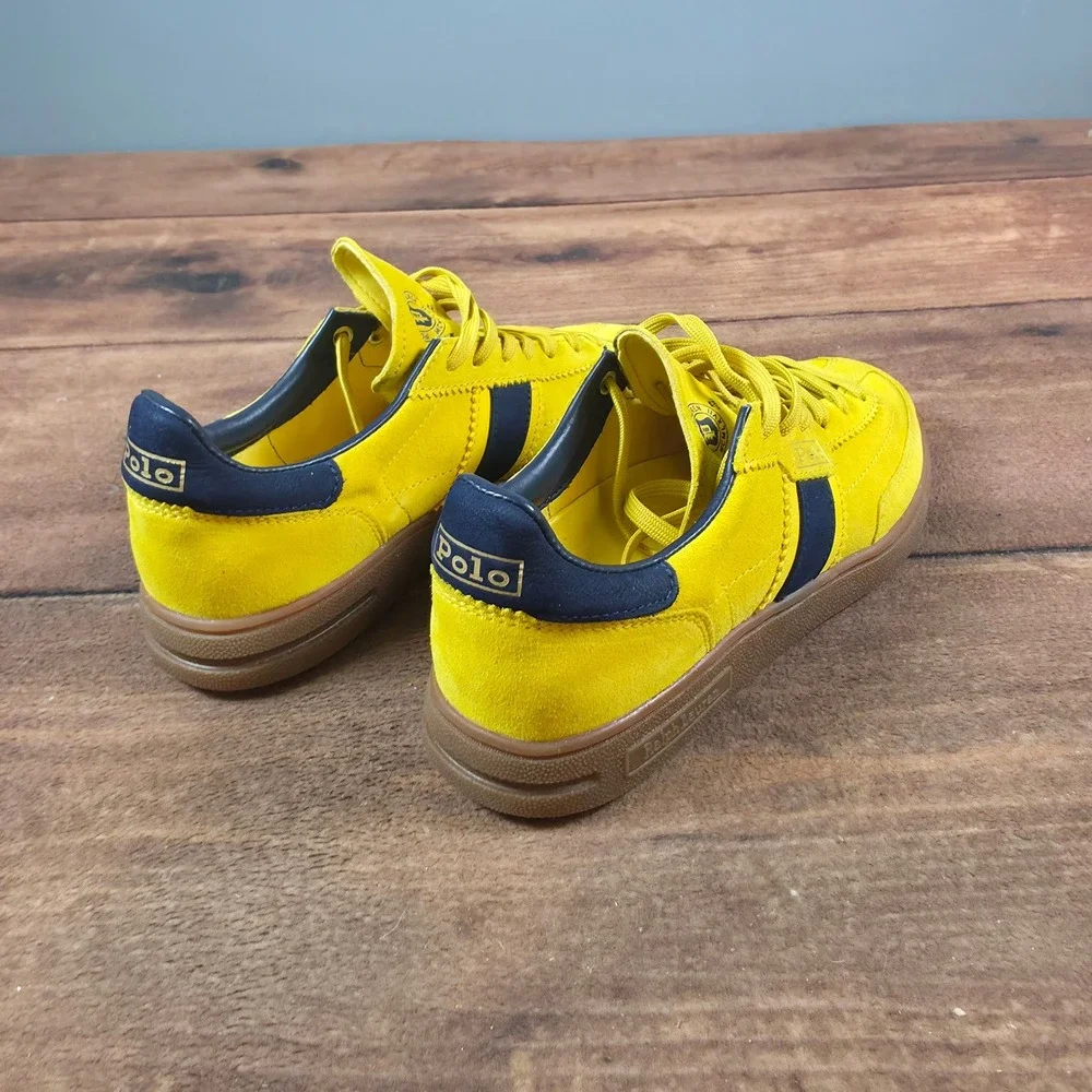 Polo Ralph Lauren Bedford Sneaker Mens 7.5 Yellow Good Suede Low Top Gum Sole